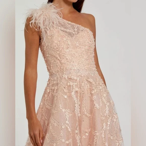 Mac Duggal Pink Embellished One Shoulder A Line Gown - Picture 6 of 7